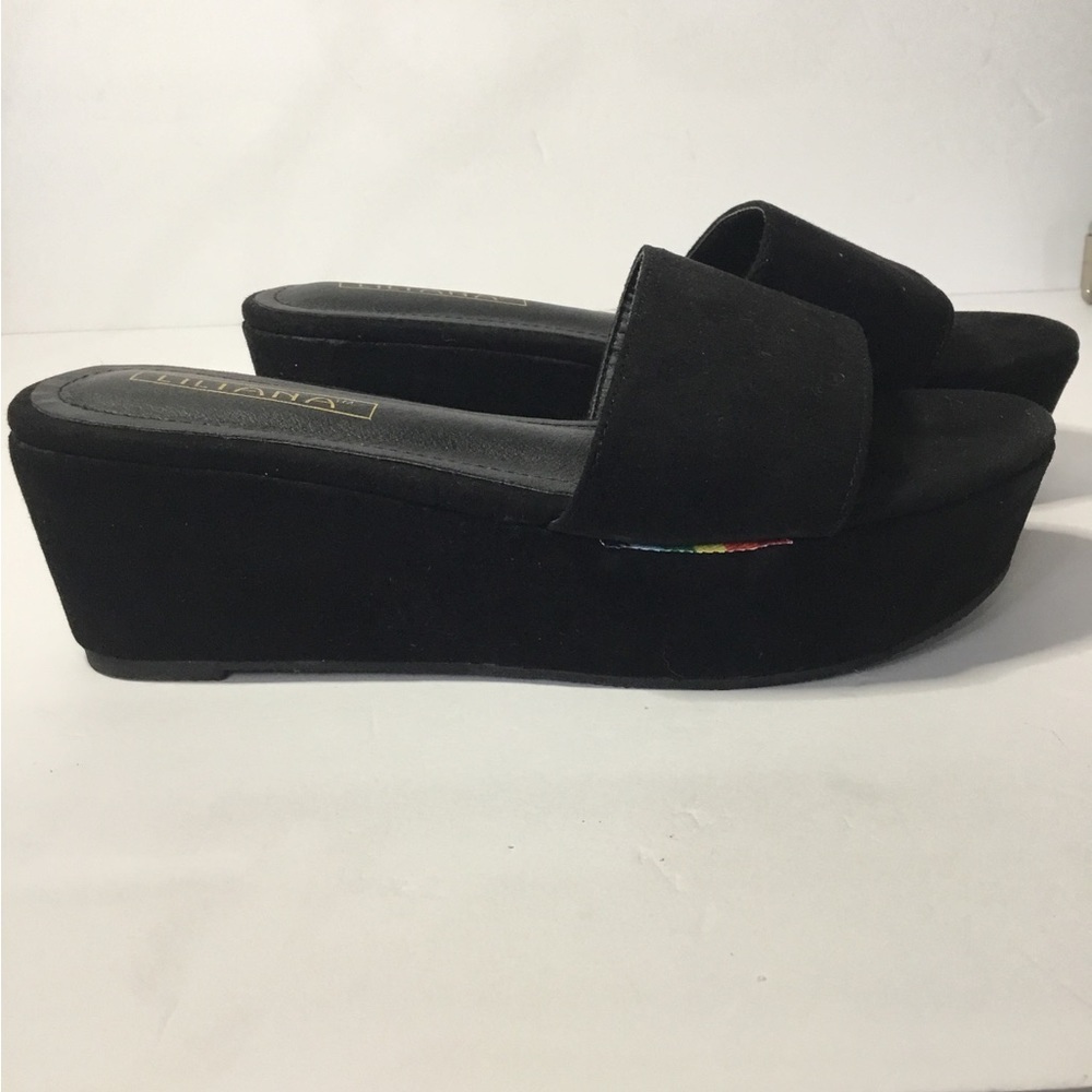 Liliana Open Toe Black Wedge Sandal NWOB Size 7.5